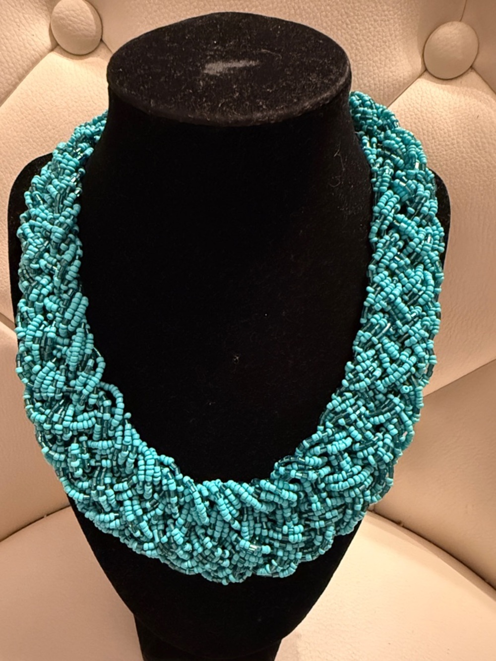 Turquoise Beaded Braided Statement Necklace - Women Jewelry